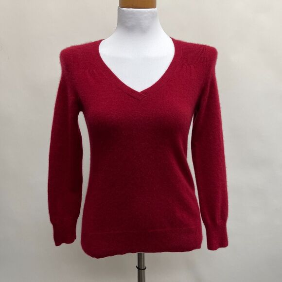 Talbots Women's V-Neck Sweater Scarlet Red Petite Medium Pure Cashmere - Picture 1 of 8